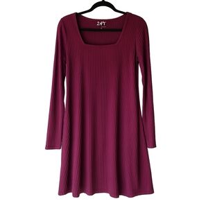 Maurices 24/7 Plum Ribbed Knit Long Sleeve Dress Women’s Small‎ Stretch Casual